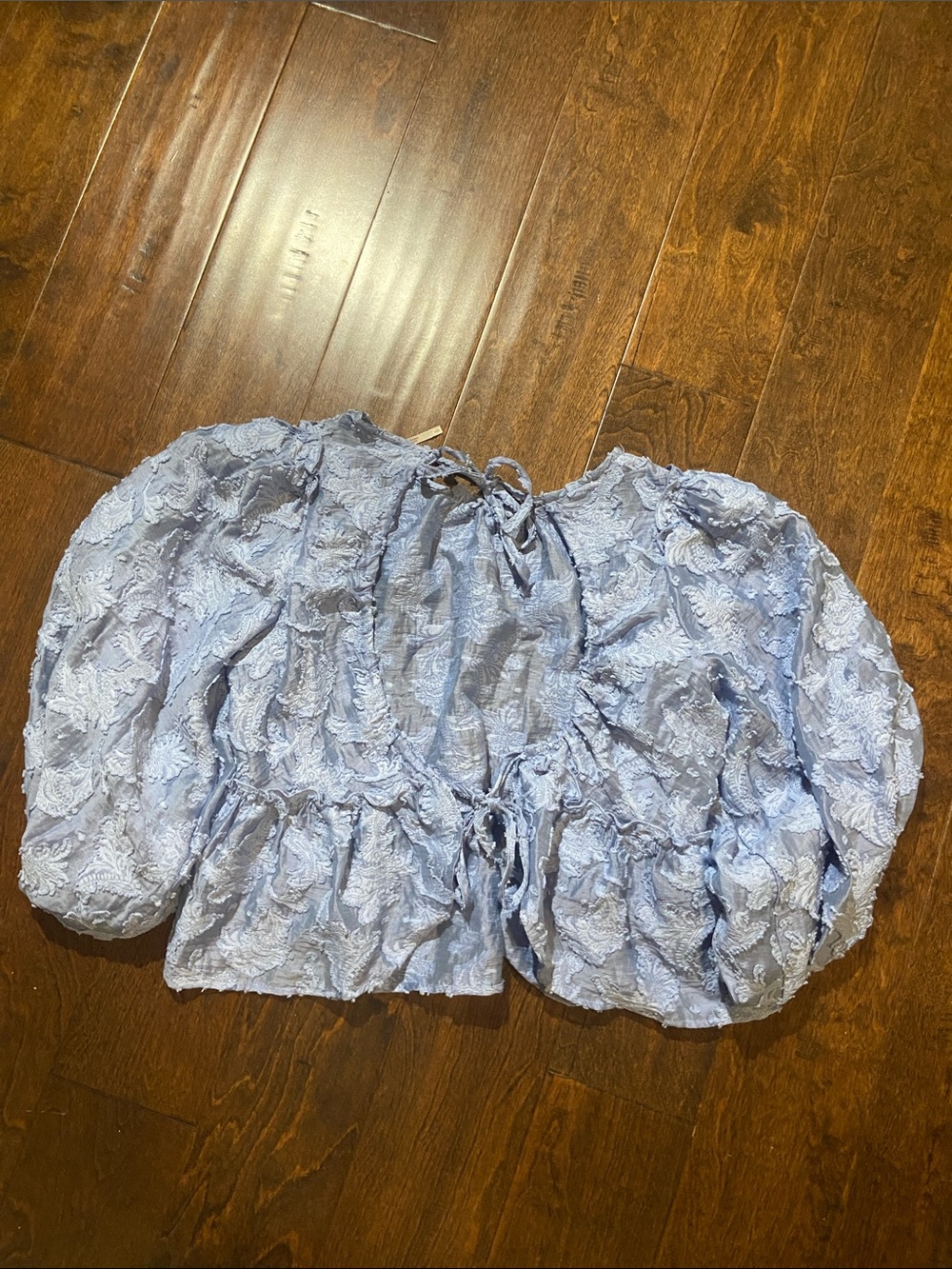 Free People Callie Top in Blue Moon Quartz Ballon Sleeves Open Back Size S